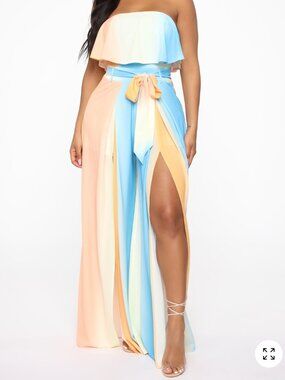 Fashion Nova Blue Ombre Strapless Wide Leg Jumpsuit